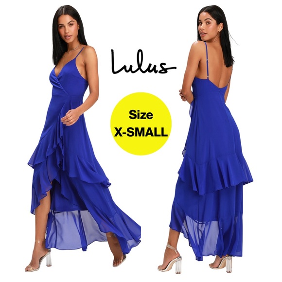 💙LULUS💙 Vibrant Cobalt Blue High Low Ruffled Dress 💙 (Size X-Small) - Picture 1 of 15